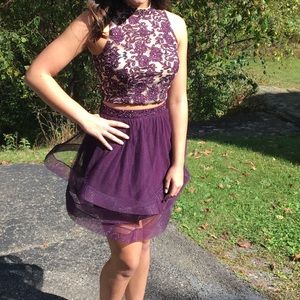 Purple sequined 2 piece prom dress